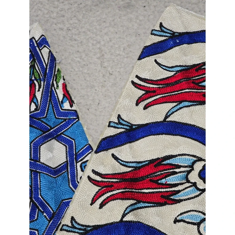 Handmade Turkish Embroidered Pillow Covers 2‎ Iznik Tulip Geometric Blue Cream
